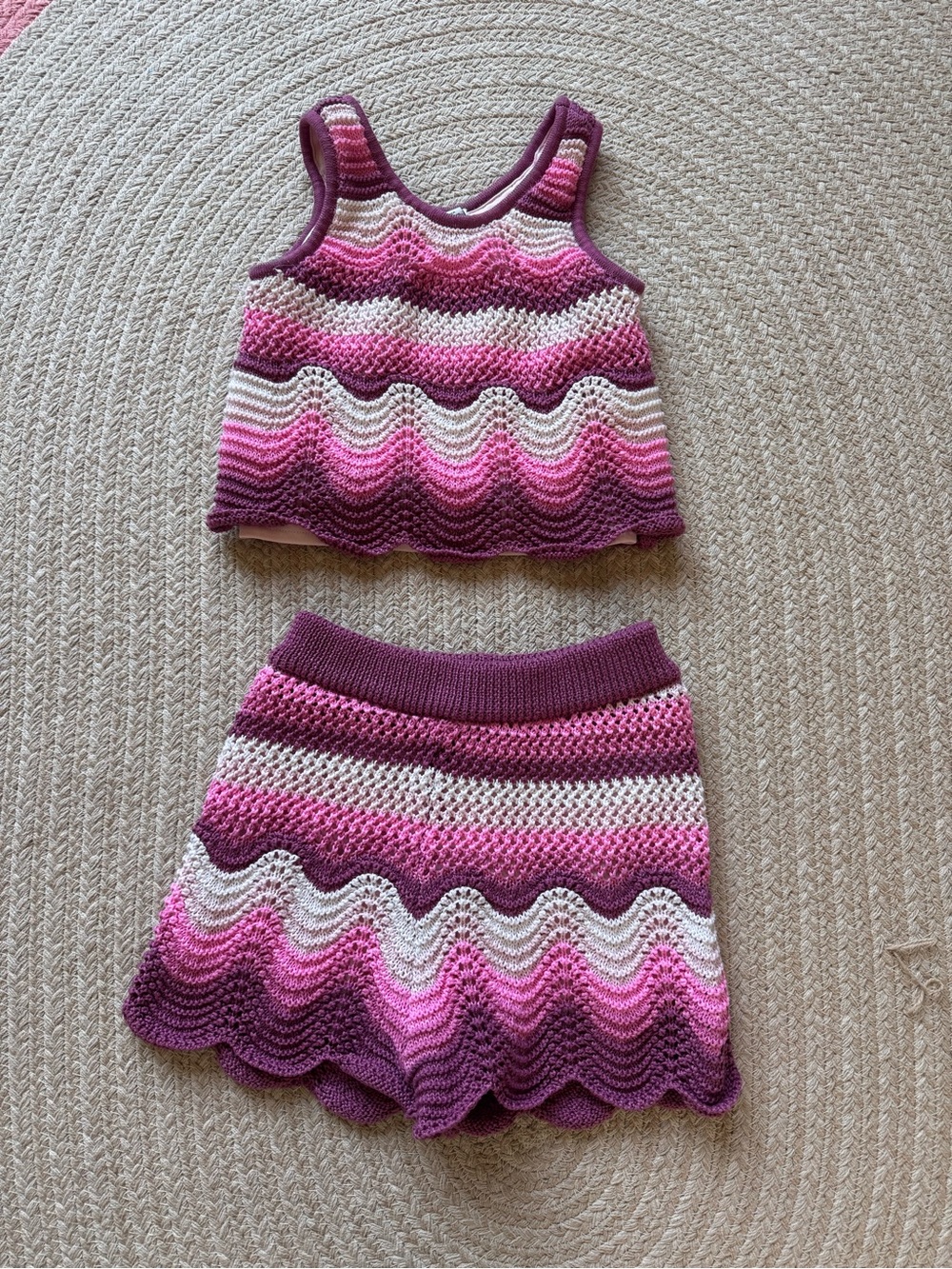 Haute Hippie Pink & Purple Crochet Wave Knit Two-Piece Set - Size 7